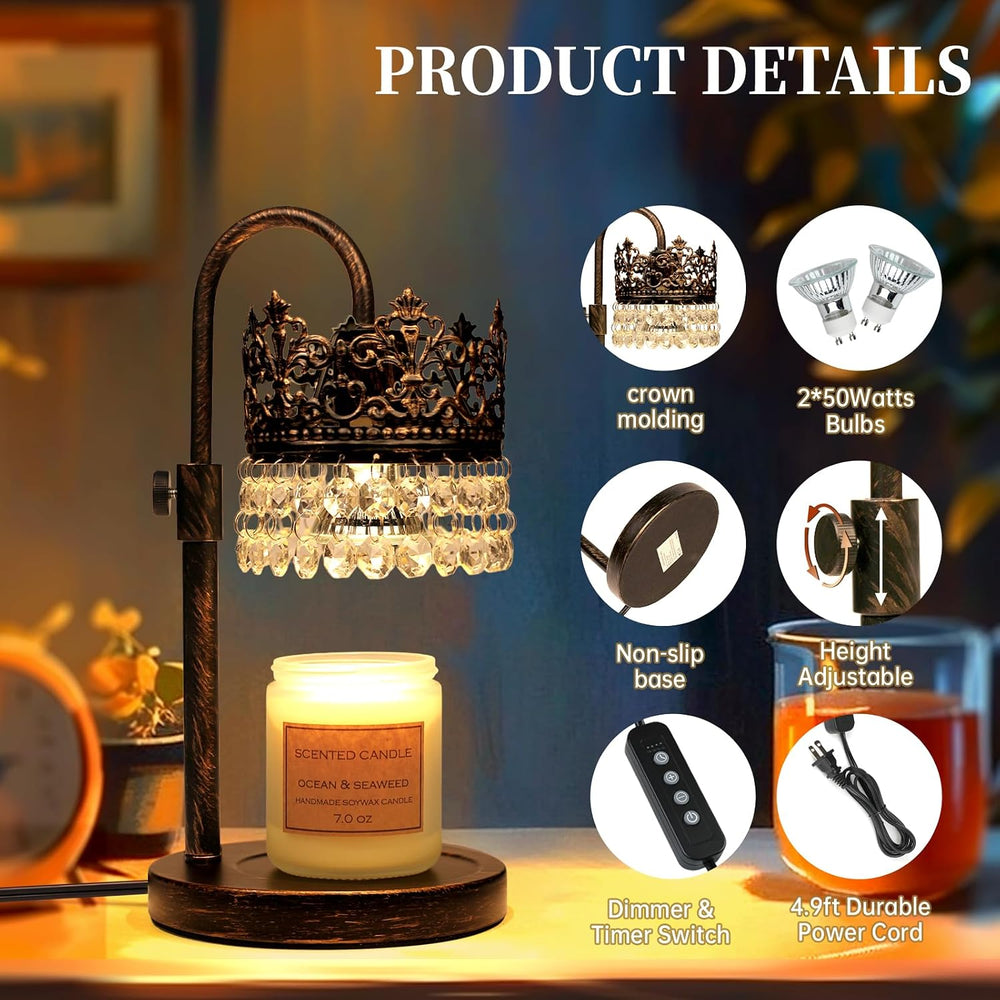 Candle Warmer Lamp with Timer Dimmer Adjustable Height with 2 Bulbs Crystal C...