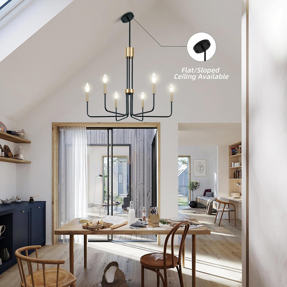 Modern Black and Gold Chandelier 6 Lights Farmhouse Light Fixtures