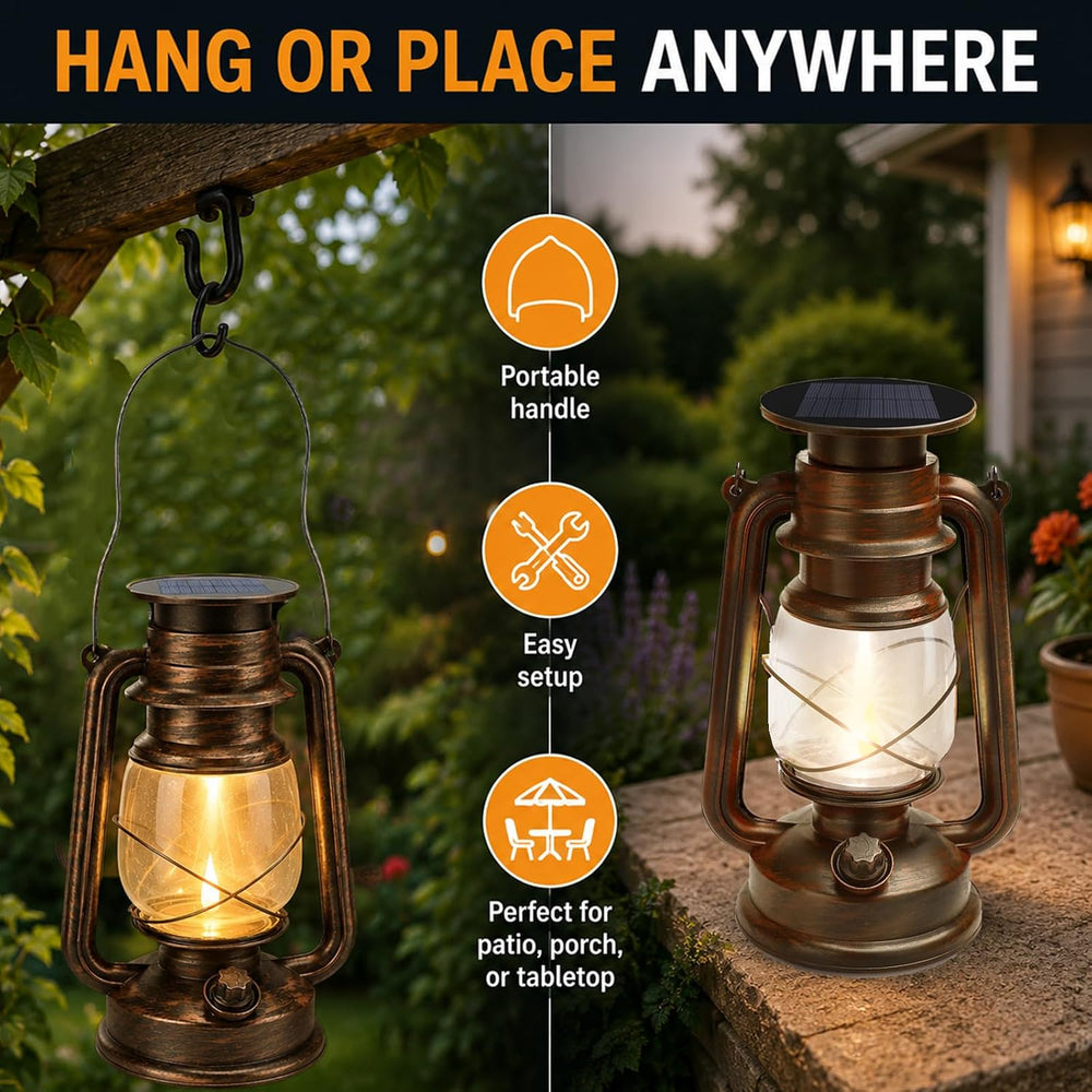 2 Pack Vintage Hanging Solar Lanterns Outdoor, IP65 Waterproof