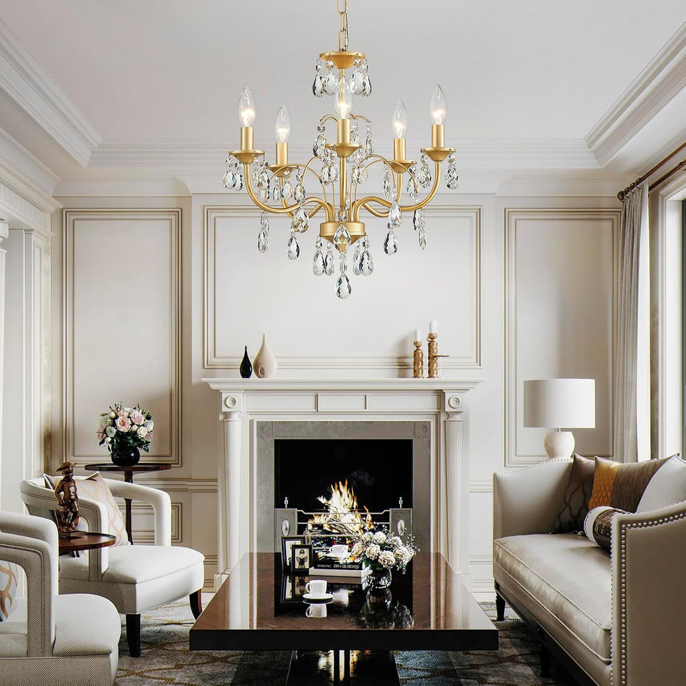 Small Crystal Chandelier, 5-Light Modern Chandeliers for Dining Room Light Fi...