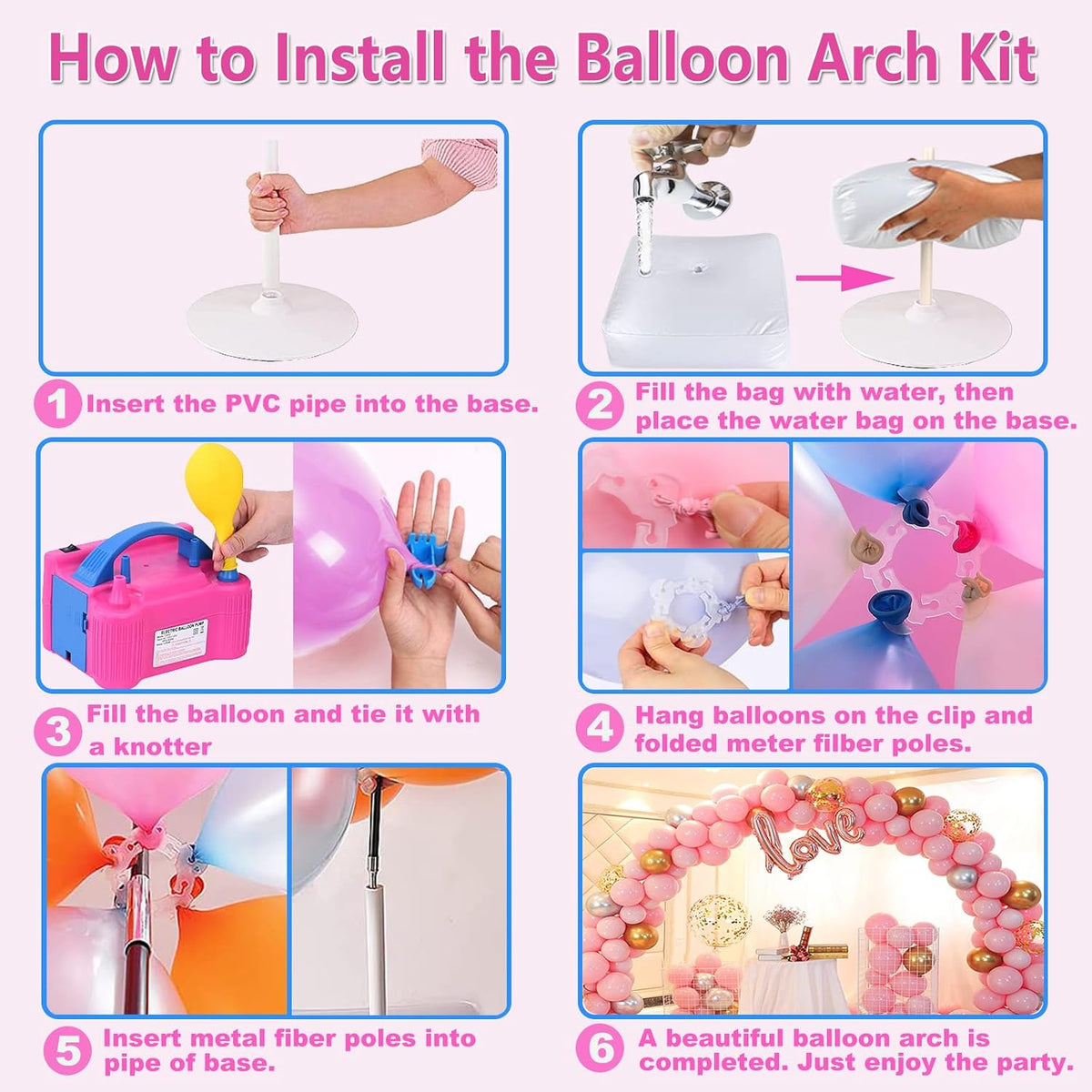 Balloon Arch Kit and Balloon Pump Electric, 10ft Wide Adjustable Balloon Arch Stand With 100Balloons 2Balloon Stands For Wedding Anniversary Birthday Mother's Day Party Decoration Graduation Ceremony