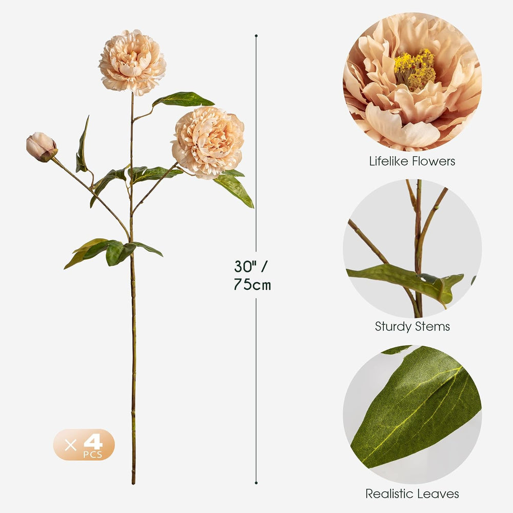 Peonies Artificial Flowers Bulk for Vase, 4 PCS Artificial Silk Peonies Stems...