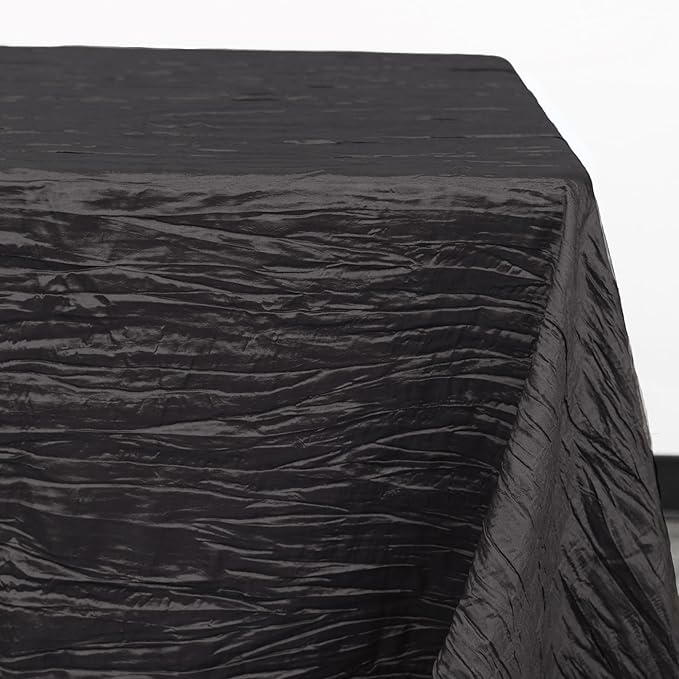 YOUR CHAIR COVERS - 90 x 132 inch Rectangular Crinkle Taffeta Tablecloth - Black, Rectangle Table Linens for 6 ft Rectangular Tables, Wedding Crushed Table Cloth