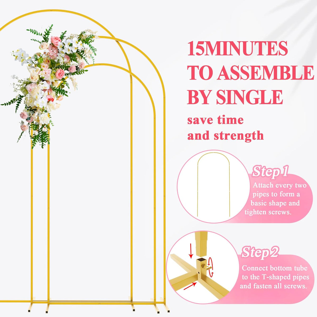 wokceer wedding arch backdrop stand 7.2ft,6.6ft,6ft gold metal, side view