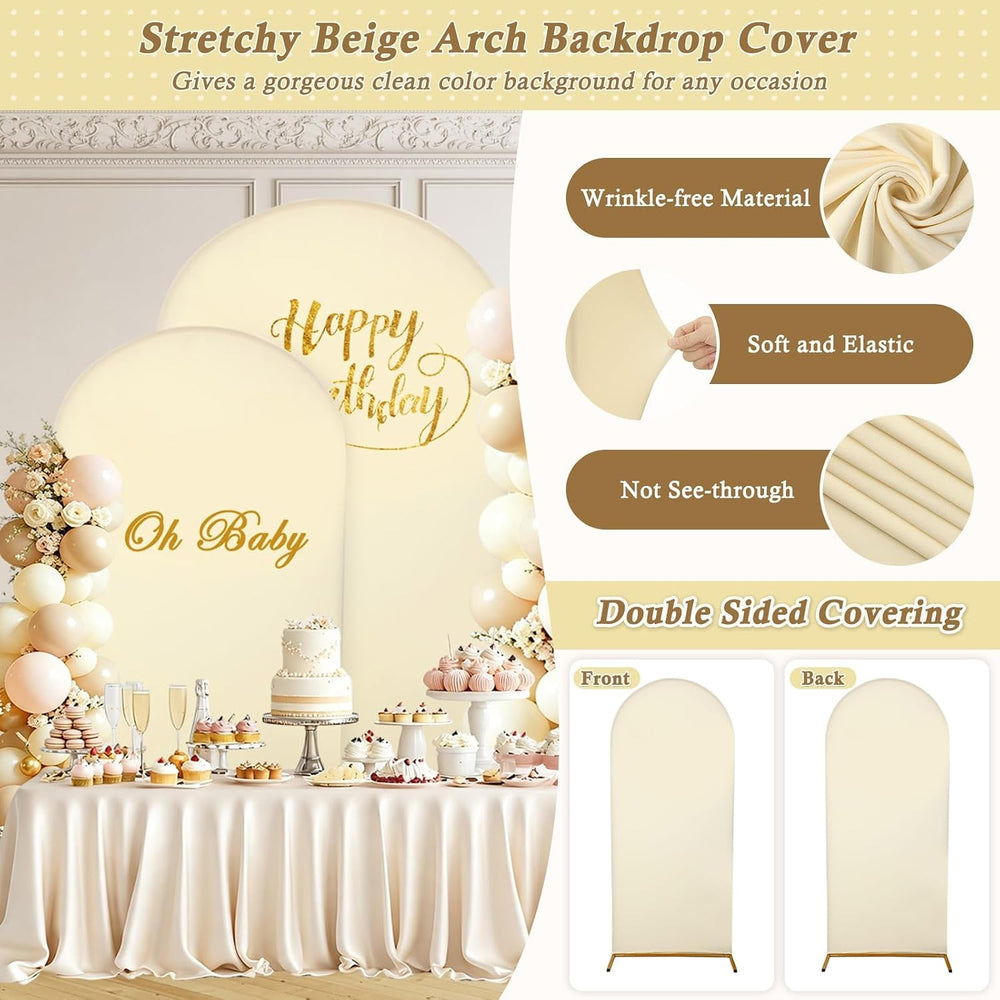 7.2FT, 6FT Beige Spandex Arch Backdrop Stand Covers Set of 2