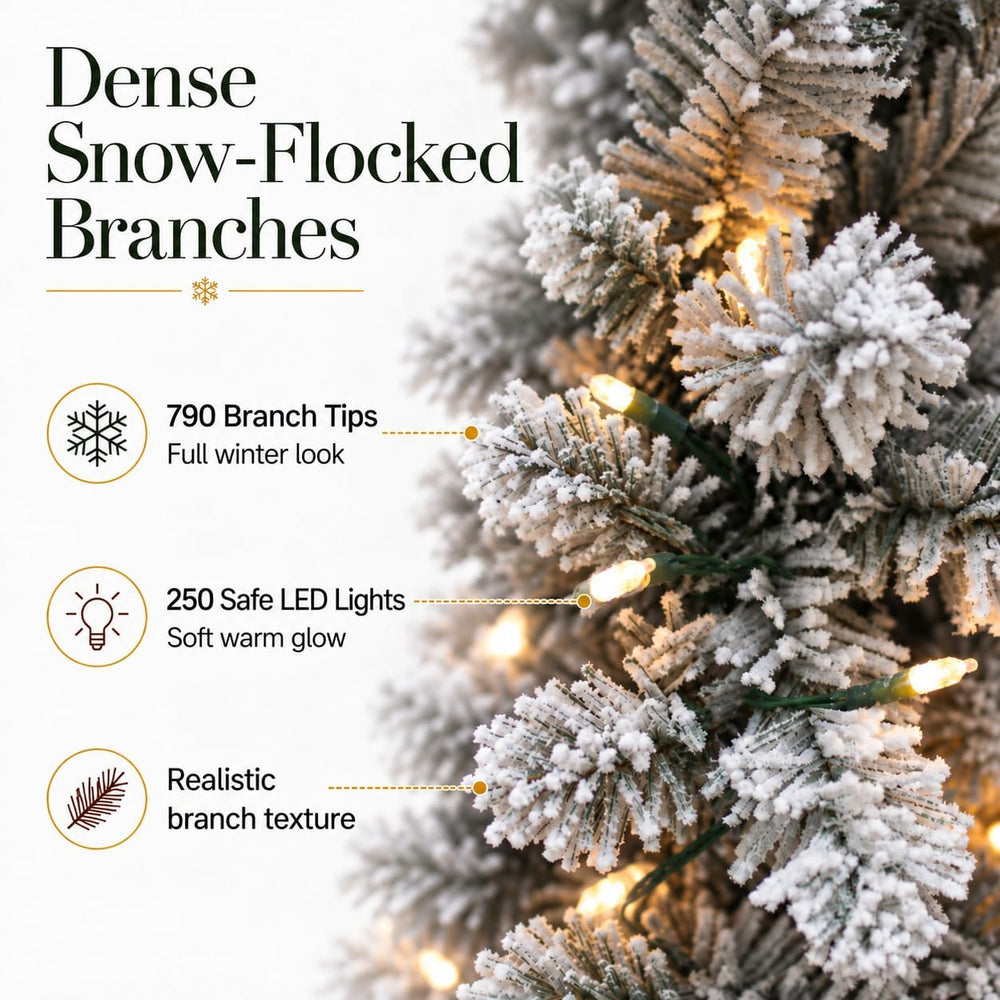 7ft Prelit Slim Pencil Flocked Artificial Christmas Tree-WarmWhite