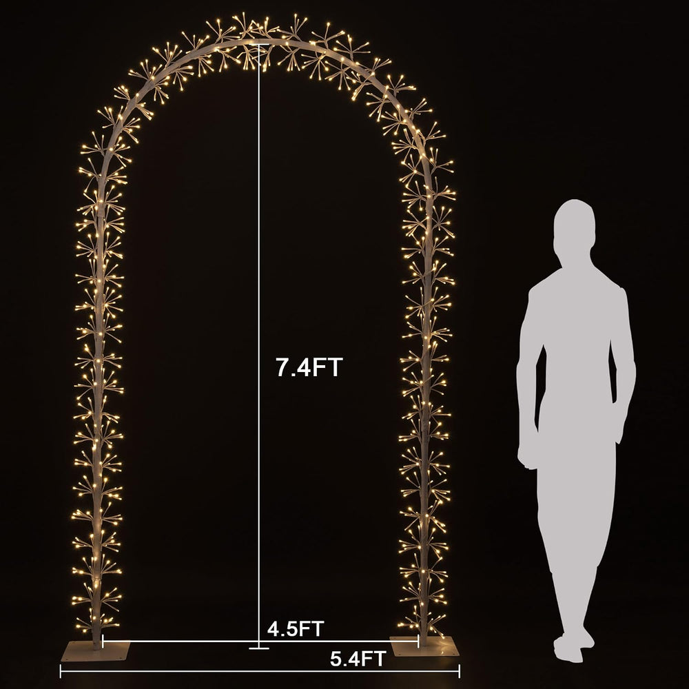 Lighted Garden Arch Metal Wedding Arbor with 832 LED Starburst Firework Light...