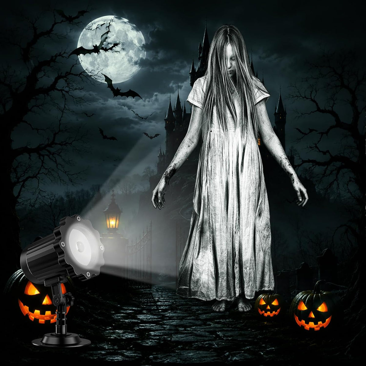 Halloween Decoration Outdoor 3D White Ghost Projector Light