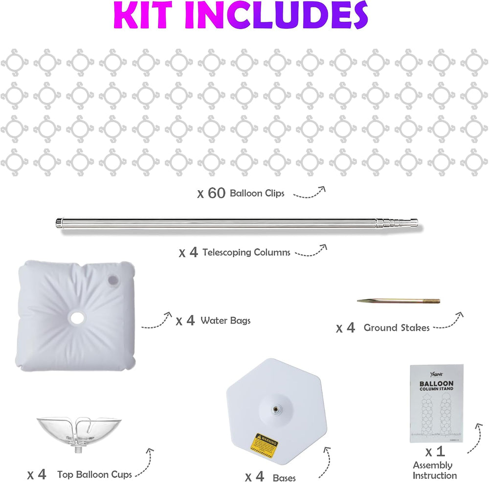 YALLOVE 4-Pack Adjustable Metal Balloon Column Stands with Ground Stakes