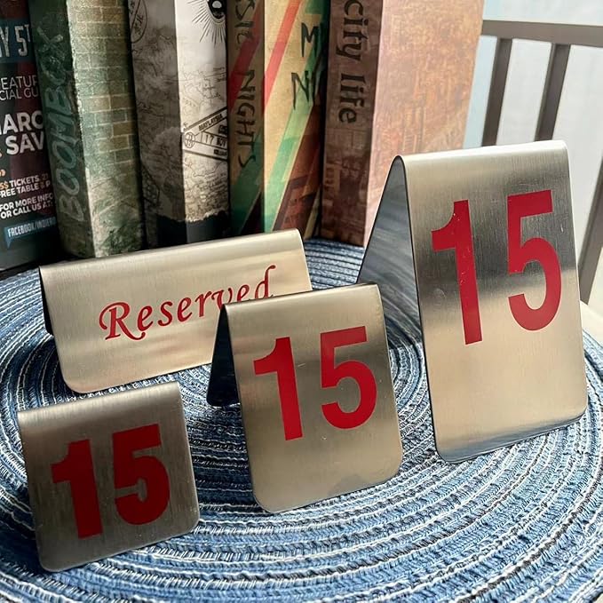10 Pcs Metal Place Cards Stackable Tent Style Table Numbers，Place Card Holders for Celebration Wedding Party Restaurants Cafes Bars Gatherings meeting Room Board Game Serial (Medium 1-10, Red)
