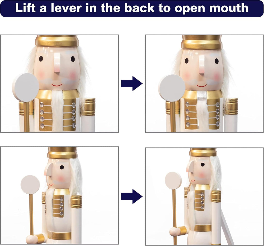 KI Store 4ft Wooden Christmas Nutcracker White and Gold Soldier Figurine Life Size Collectible Nutcracker Decorations for Christmas Decorations