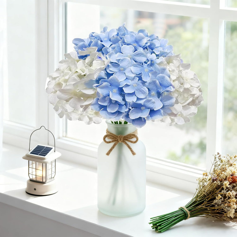 50 Pcs Faux White Blue Hydrangea Artificial Flowers Bulk Fake Flowers