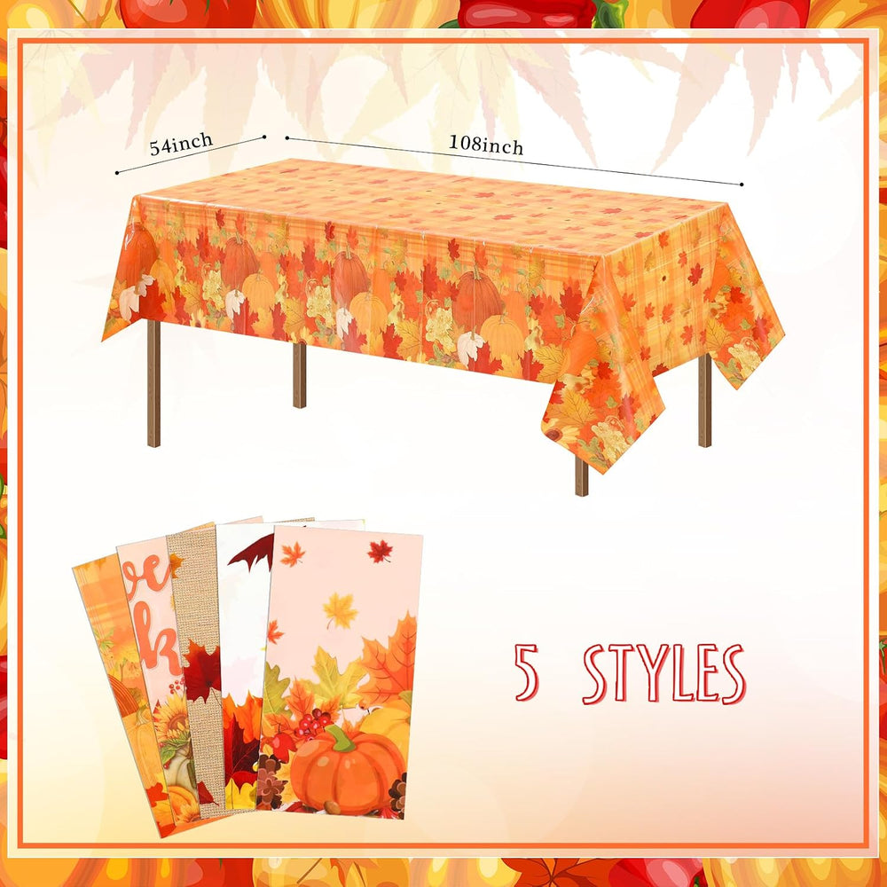 15 Pcs Thanksgiving Tablecloth Plastic Disposable Fall Table Cover, 54x108"