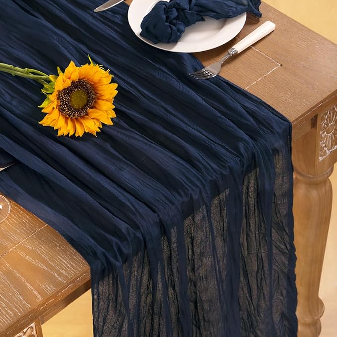 Navy Blue Cheesecloth Table Runner 6 Pack Fall Table Runners Boho Gauze 120 Inches Navy Cheese Cloth Fall Table Decorations for Thanksgiving Wedding Bridal Baby Shower Party Christmas Dinner