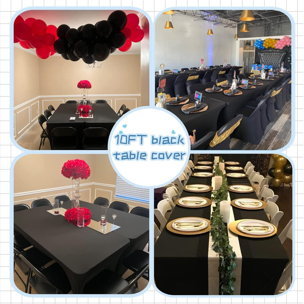 SSYAQRA 10FT Spandex Black Tablecloth for Rectangle Tables - Stretch Table Co...