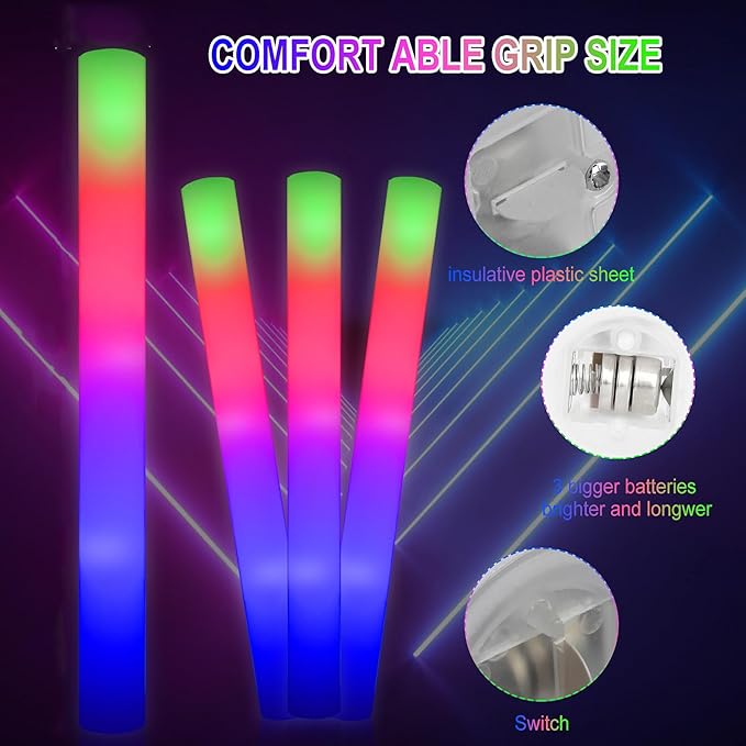 LifBetter 112 pcs Glow Foam Sticks, LED Glow Sticks 3 Modes Colorful Flashing, Foam Glow Sticks Bulk, Glow In The Dark Party Supplies for Weddings Parties Festivals Raves Concerts Sporting Events (118 pcs)