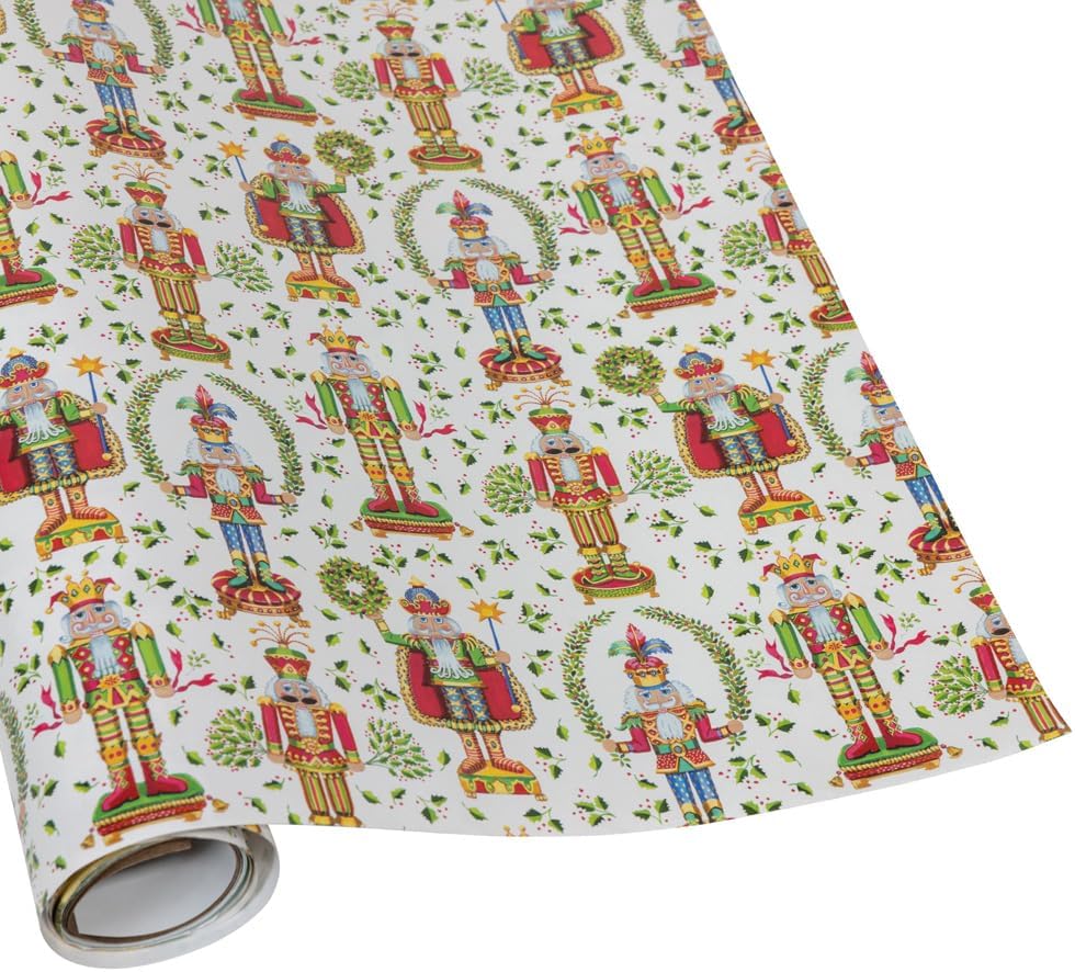 caspari nutcracker christmas white gift wrapping paper, 30, close-up detail