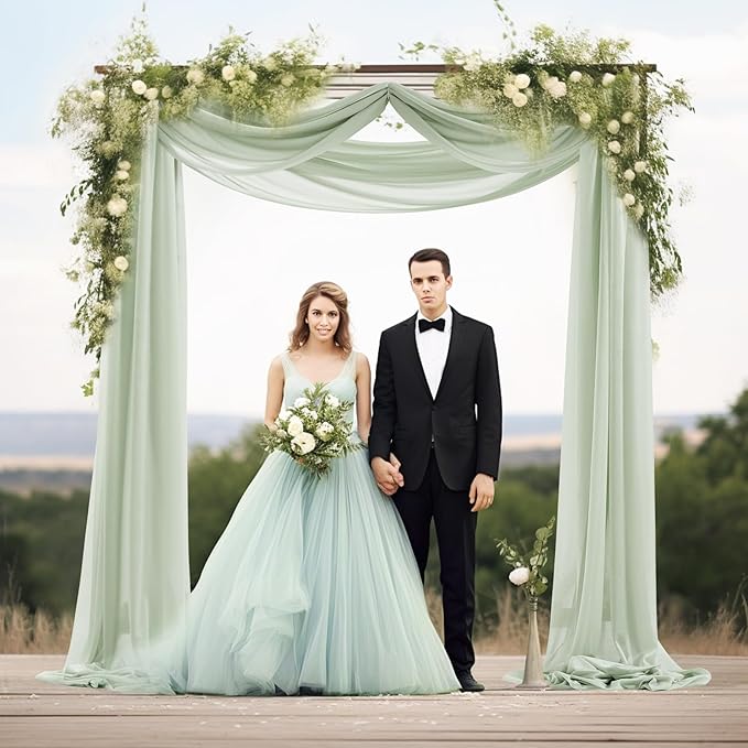 30" x 20Ft Wedding Arch Draping Fabric, 2 Panels Sage Green Sheer Curtain Drapes Extra Wide & Long Backdrop Curtains for Wedding Arch Ceremony Birthday Party Decorations