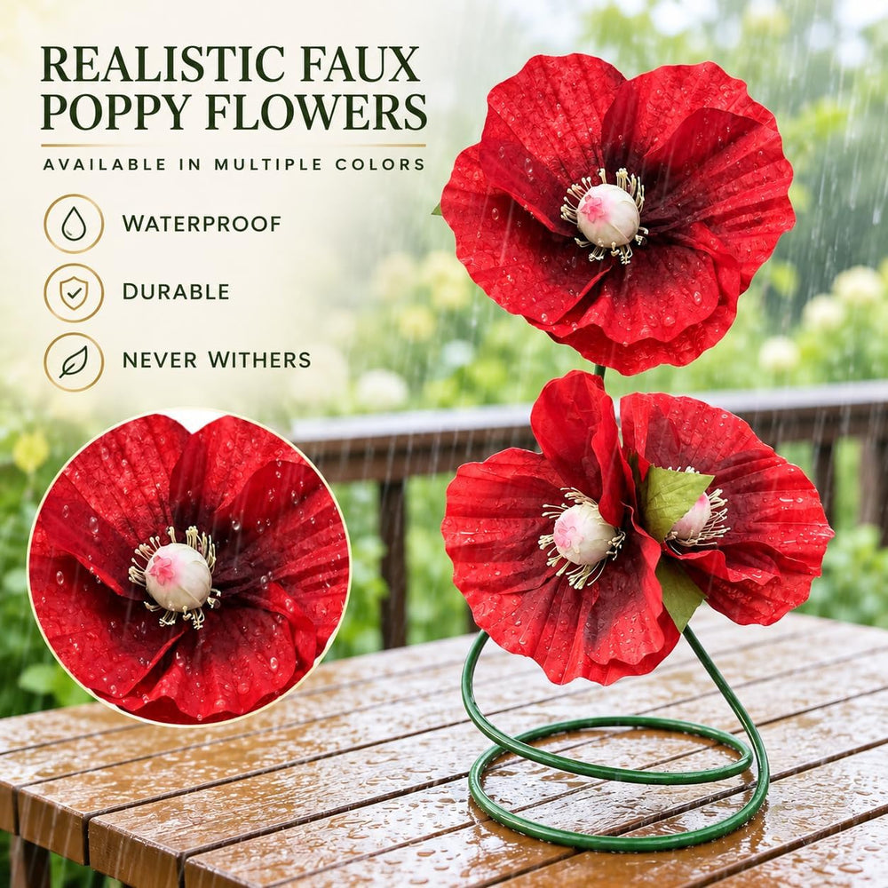 3.2 Ft Giant Red Artificial Poppy Flower For Decoration with Floor Stand