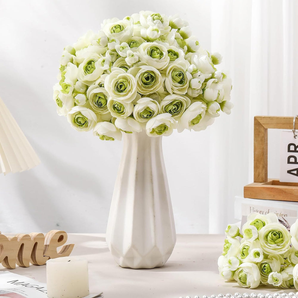 Giegxin 48 Pcs Ranunculus Artificial Flower, White,Green