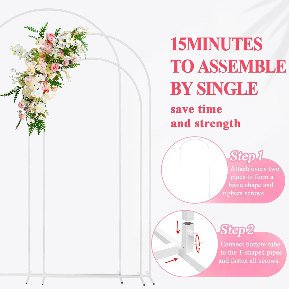 wokceer wedding arch backdrop stand 7.2ft,6.6ft,6ft white metal, package contents