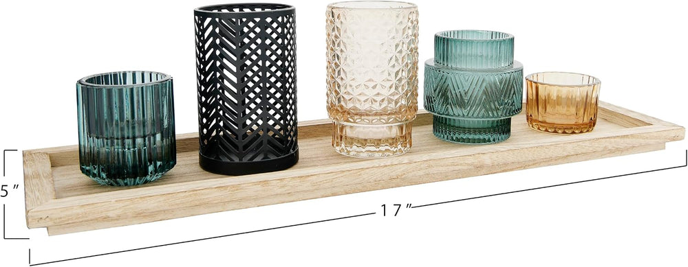 Bloomingville 5-Piece Embossed Glass and Metal Tealight Candle Holders in a W...