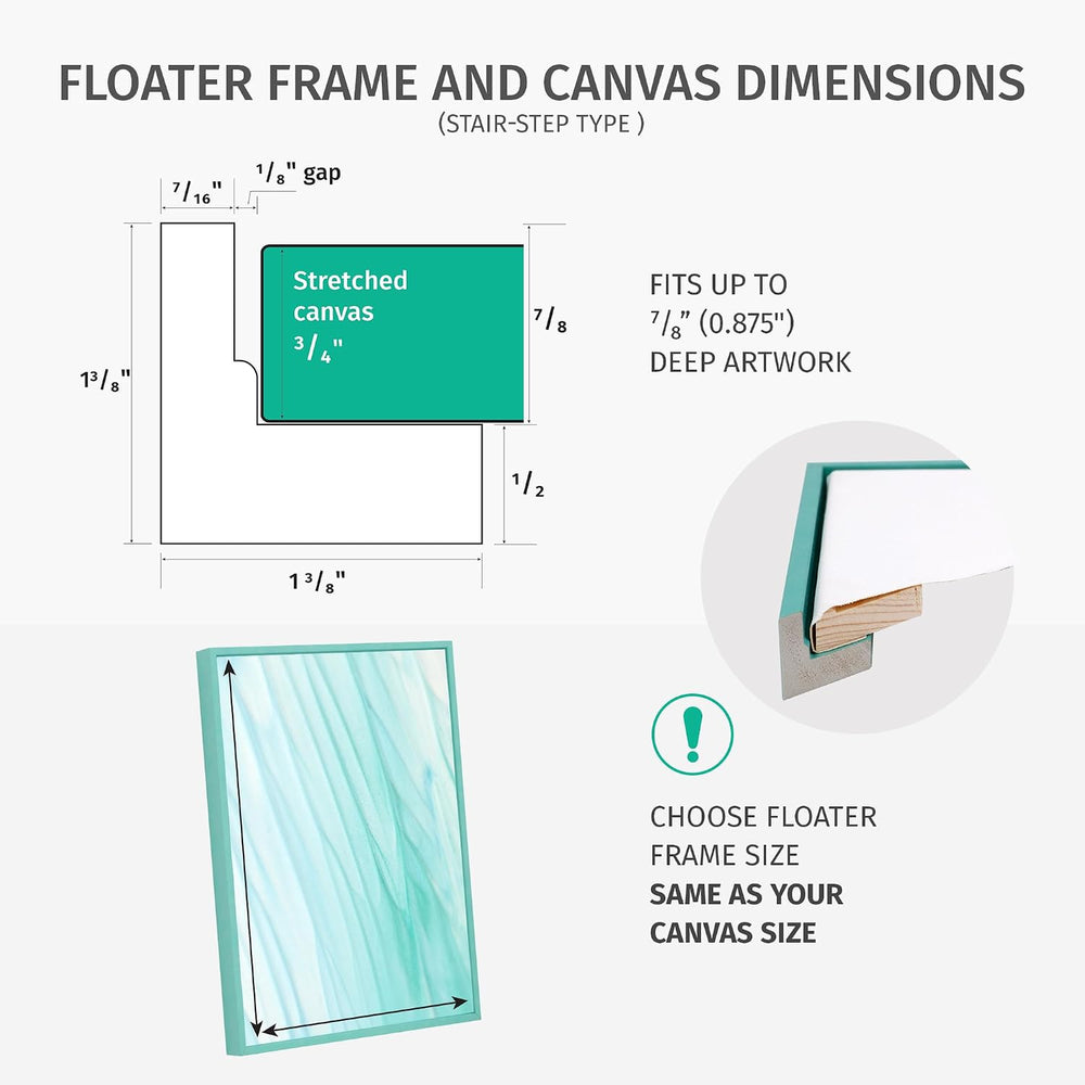 Floater Frame 16x20 for 3/4 (0.75) inch Deep Canvas Paintings/Canvas Prints/W...