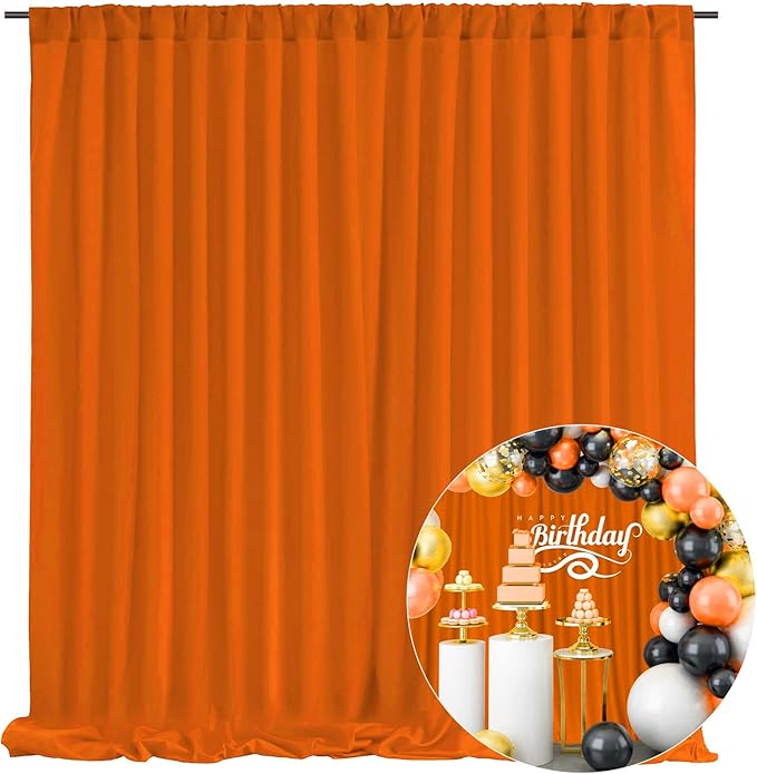 10 x 10 Feet Orange Backdrop Curtain for Partie, Background Curtains for Photoshoot, Birthday, Wedding, Halloween, Thanksgiving, Christmas Day, New Year Party Decorations 5Ft x 10Ft, 2 Panels