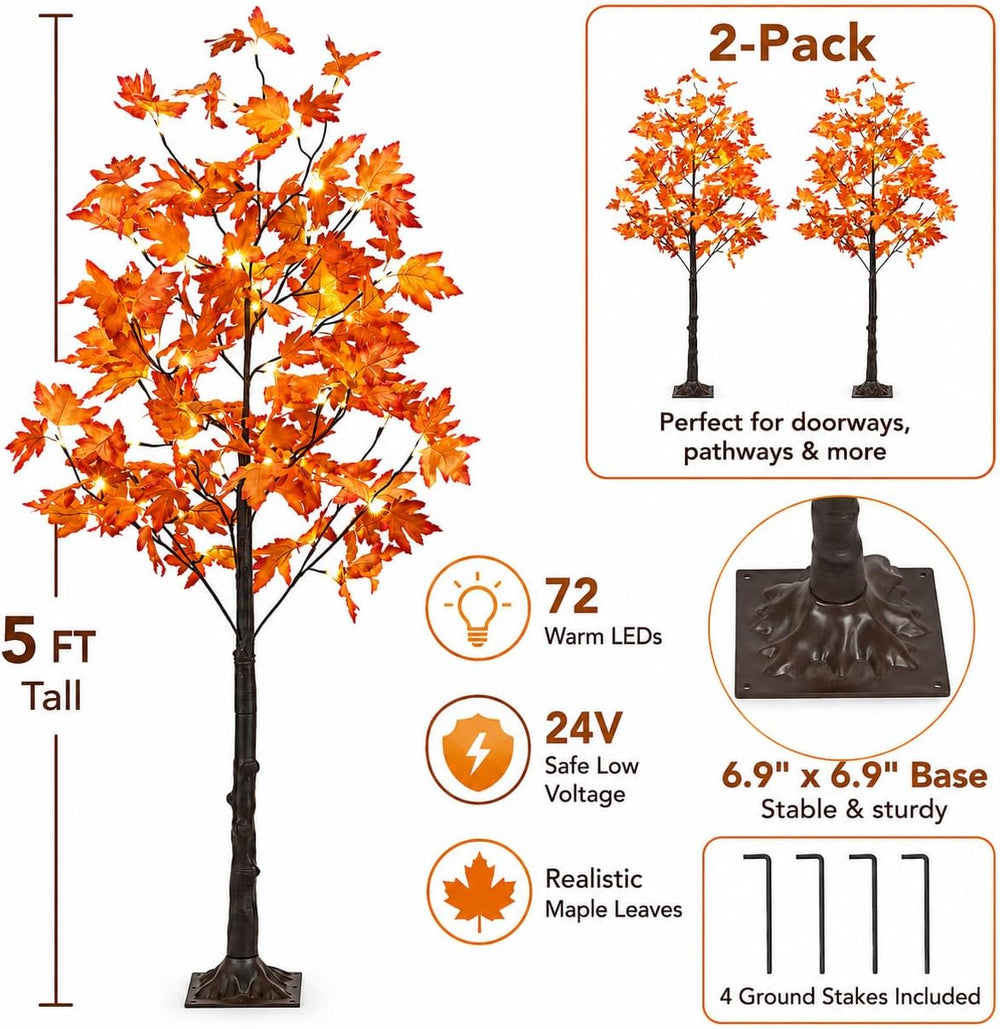 5FT LED Lighted Maple Tree 2-Pack for Indoor Outdoor Home Décor