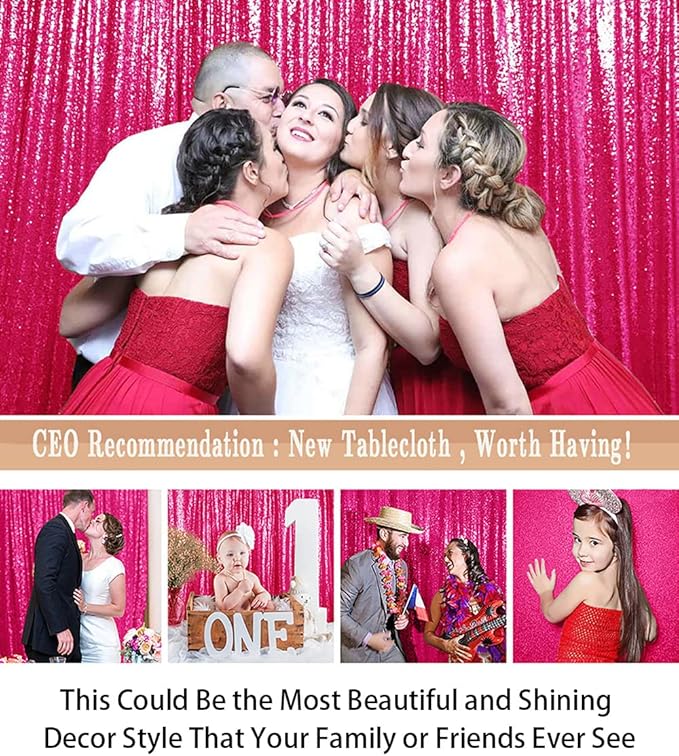 ShinyBeauty Hot Pink Sequin-Backdrop-Curtain 2Panels 5FTx10FT Glitter Wedding, Photography Backdrops Shimmer Curtains Payette Fuchsia Sequin Fabric Backdrop Background