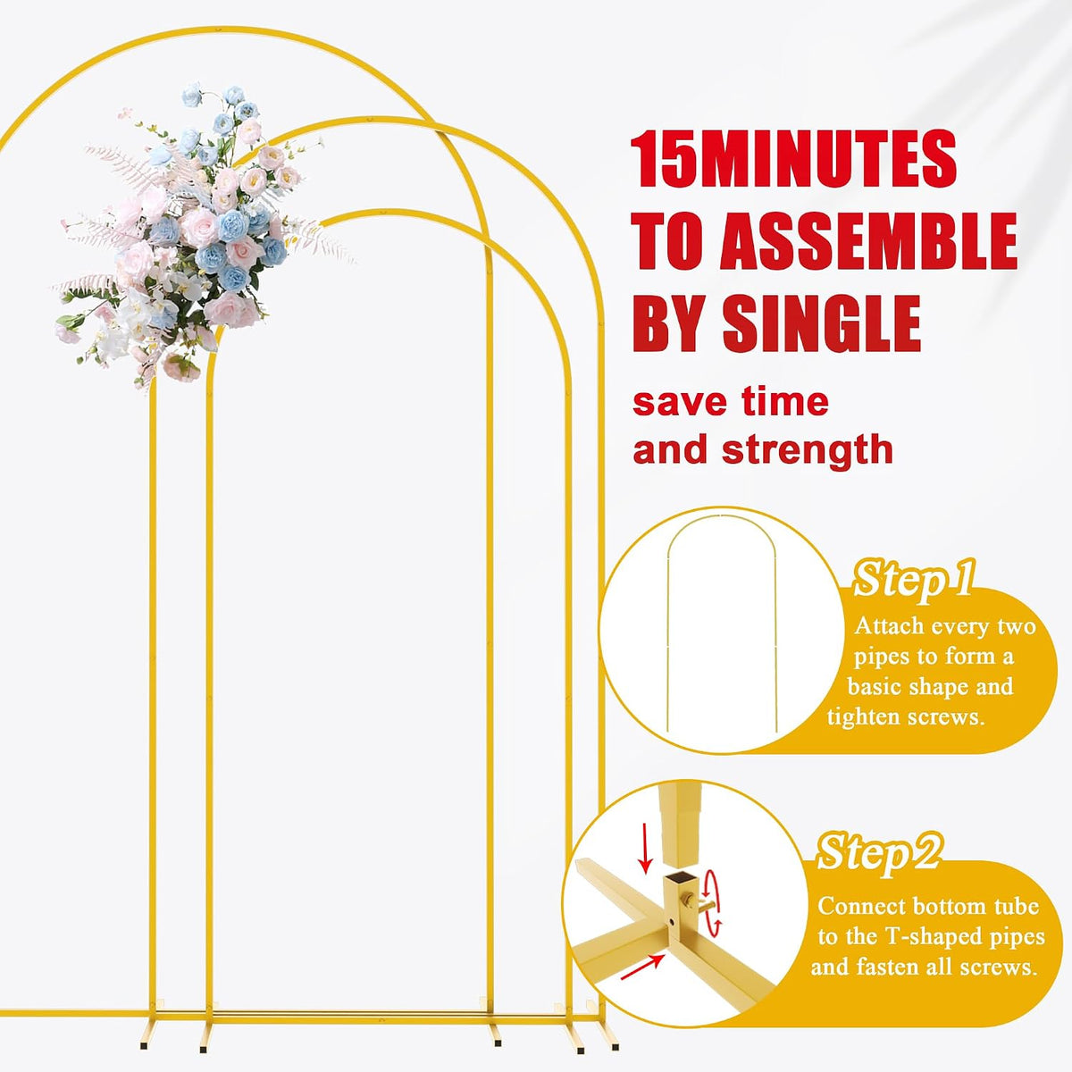 putros arch backdrop stand, metal wedding arch stand, side view