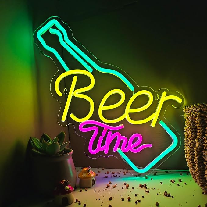 Beer Time Neon Sign Led Wall Decor Man Cave Neon Light Up Signs Wall Art for Home Room Bar Bedroom USB Powered 16.3"x11"