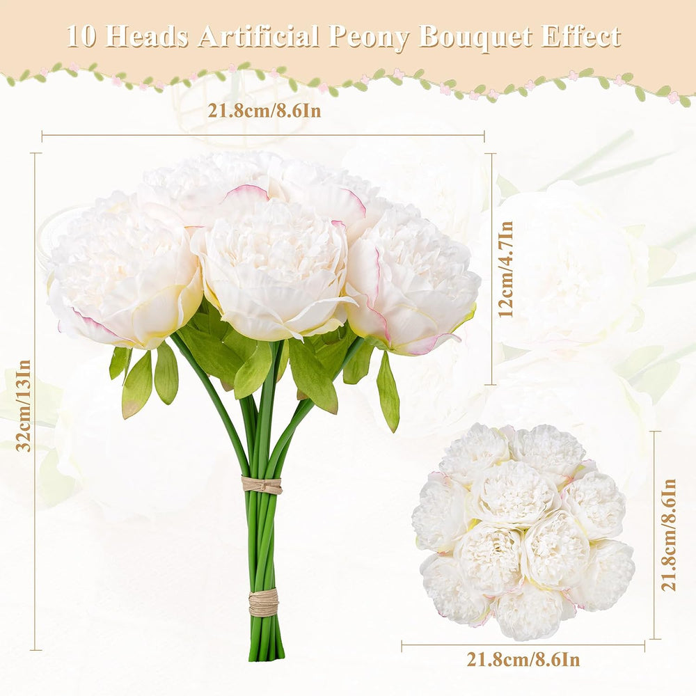 20 Heads Artificial Peonies Silk Flowers Bouquet Cream White