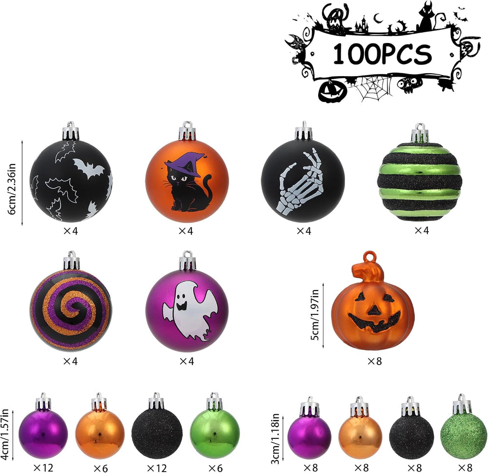 100ct Halloween Christmas Ornaments 2.36" Shatterproof Tree Decorations Set