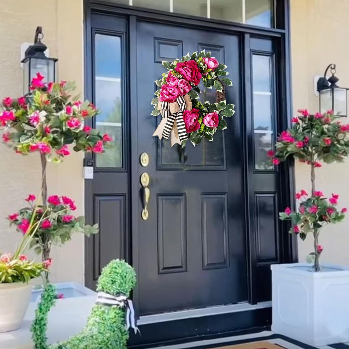 vofuly spring summer wreath for front door,hot pink shown in use