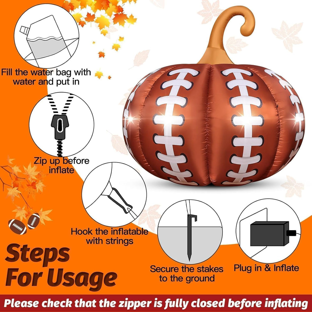 4.6FT Thanksgiving Inflatable Football Pumpkin Outdoor Decoration Giant Fall ...