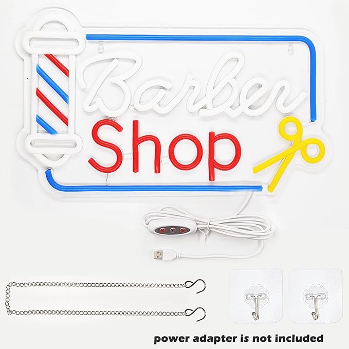 BarberShop Neon Sign Led Wall Window Decor Neon Light Up Barber Shop Station Pole Hair Salon Accessories USB Powered 16.5"x9.4"