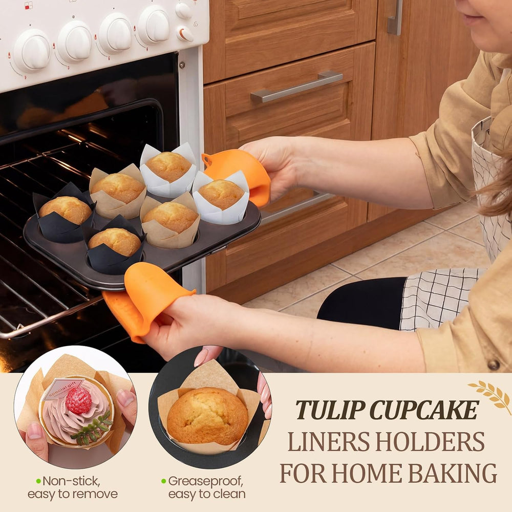 1200 Pcs Tulip Cupcake Liners Bulk, Black, White, Brown, Classic