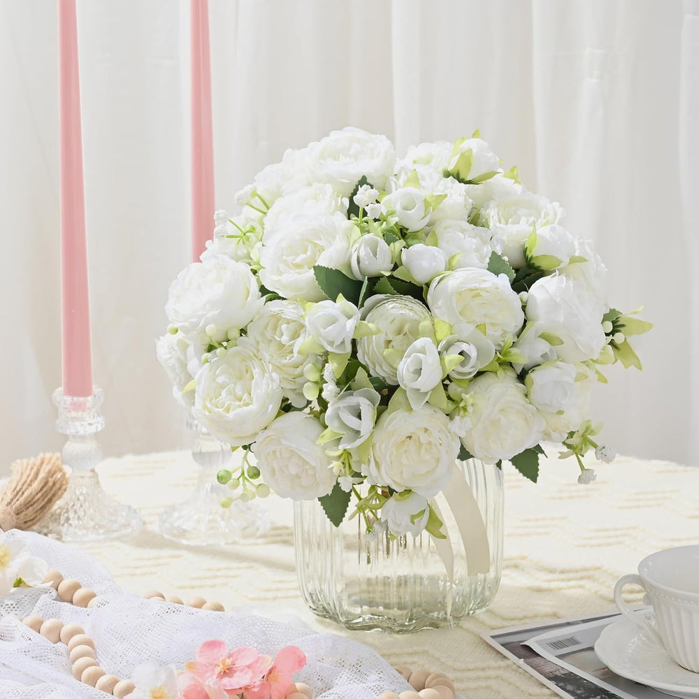 8 Packs Peonies Artificial Flowers, White Silk Flowers Artificial Peonies