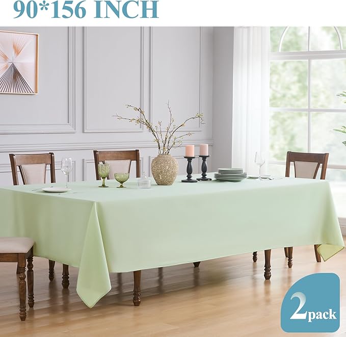 VidaFete Tablecloth 2 Pck 90 * 156inch Rectangle Table Cloth Polyester, Stain Wrinkle Resistant Polyester Dining Table Cover for Kitchen Dinning Party Wedding Rectangular Buffet Decoration(Sagegreen) (2 Pack)