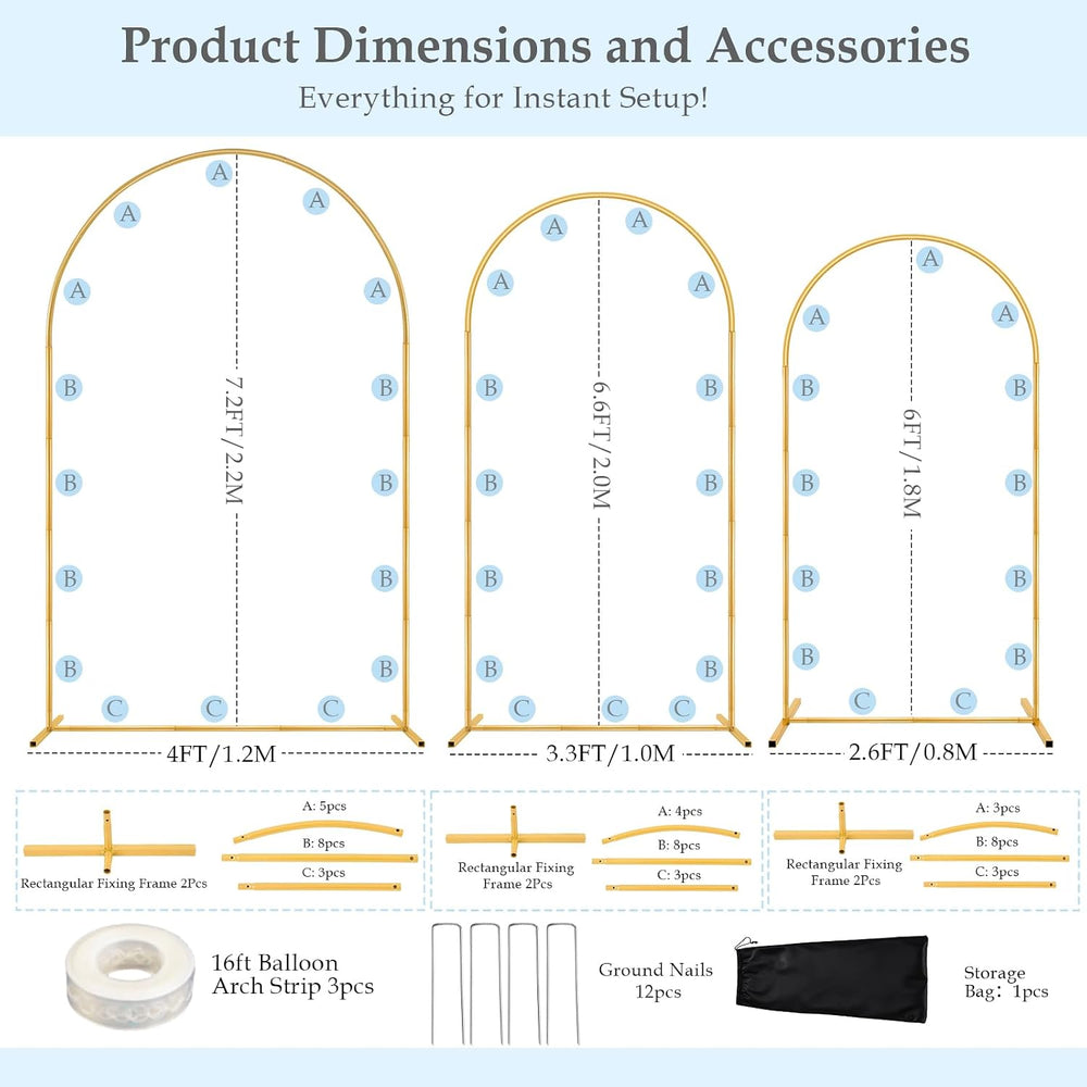 DEVISEFUN 7.2FT, 6.6FT, 6FT Arch Backdrop Stand with Base Set of 3