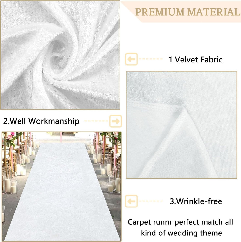 MODFUNS White Aisle Runner Wedding Carpet Runner 4x30FT Velvet Fabric Aisle R...