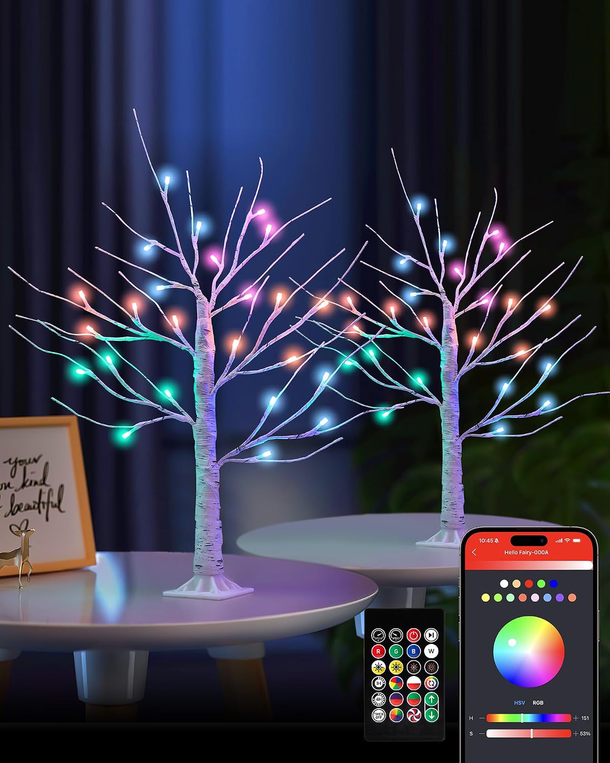 Ariceleo 2FT Lighted Birch Tree with RGB LED Lights, USB Powered, Timer & APP Control, 24 LED, Tabletop Decor for Christmas, Thanksgiving, Holiday Decorations – Indoor & Outdoor Use(2 Packs)