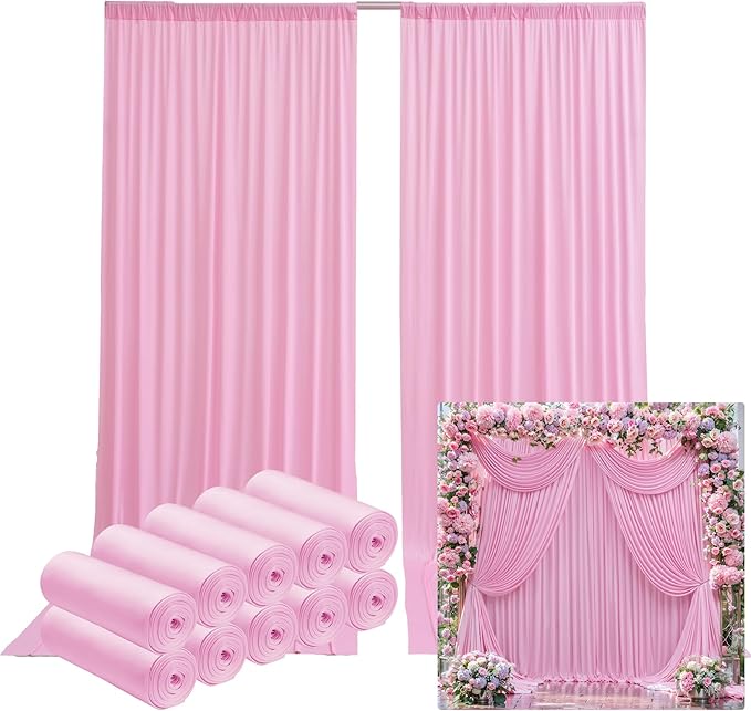 50ftx14FT Wrinkle Free Pink Backdrop Curtain, 10 Panels 14FT Height Pink Wedding Backdrop Drapes, Silky Polyester Back Drop Cloth for Birthday Photography Background Party Backdrop Draping