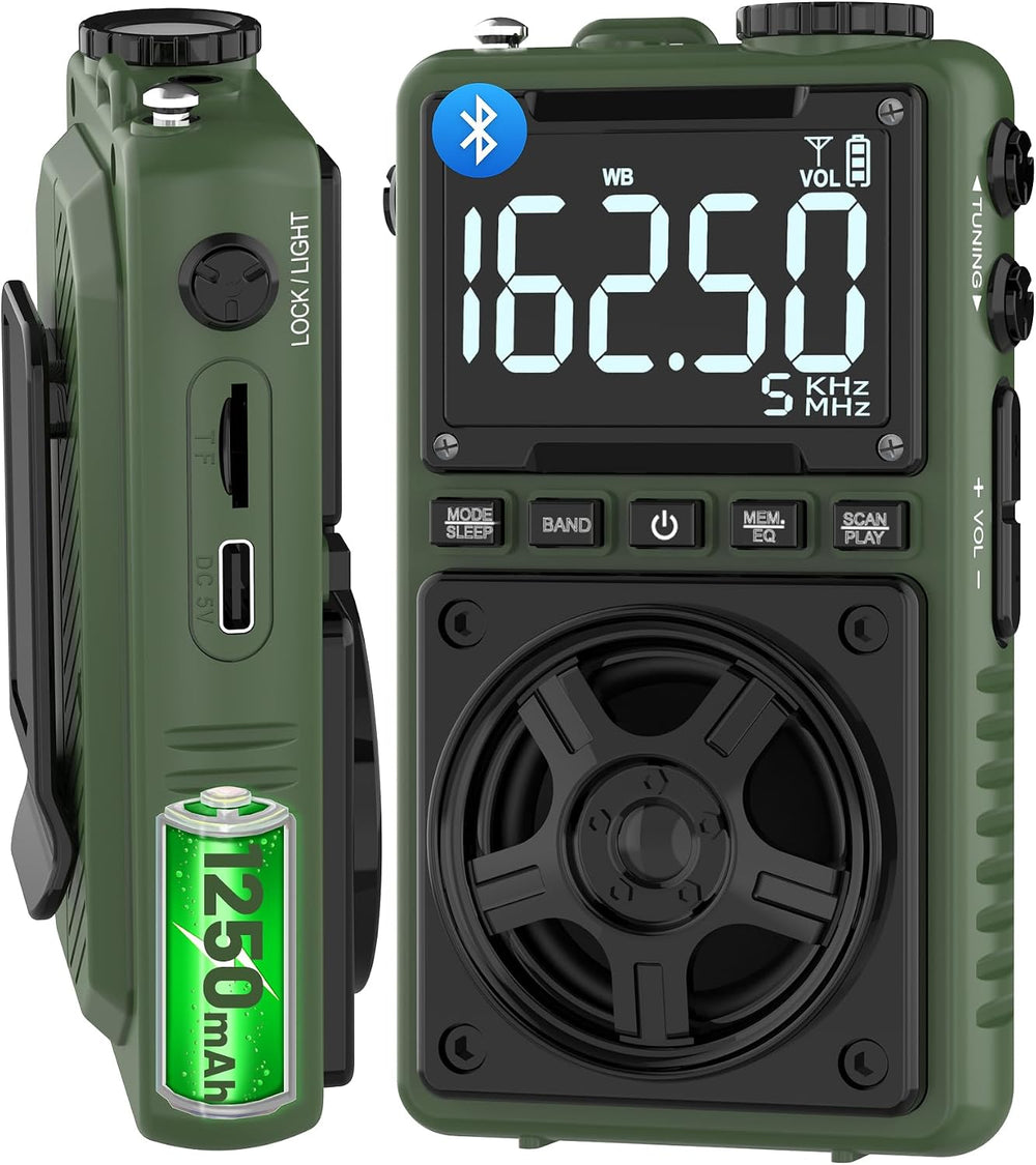 Bluetooth AM FM Shortwave Radio with NOAA Weather Alert,1250mAh Rechargeable ...
