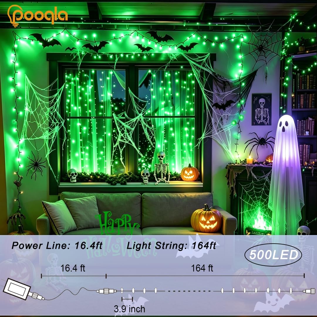pooqla 500 led string lights indoor outdoor, 164, side view