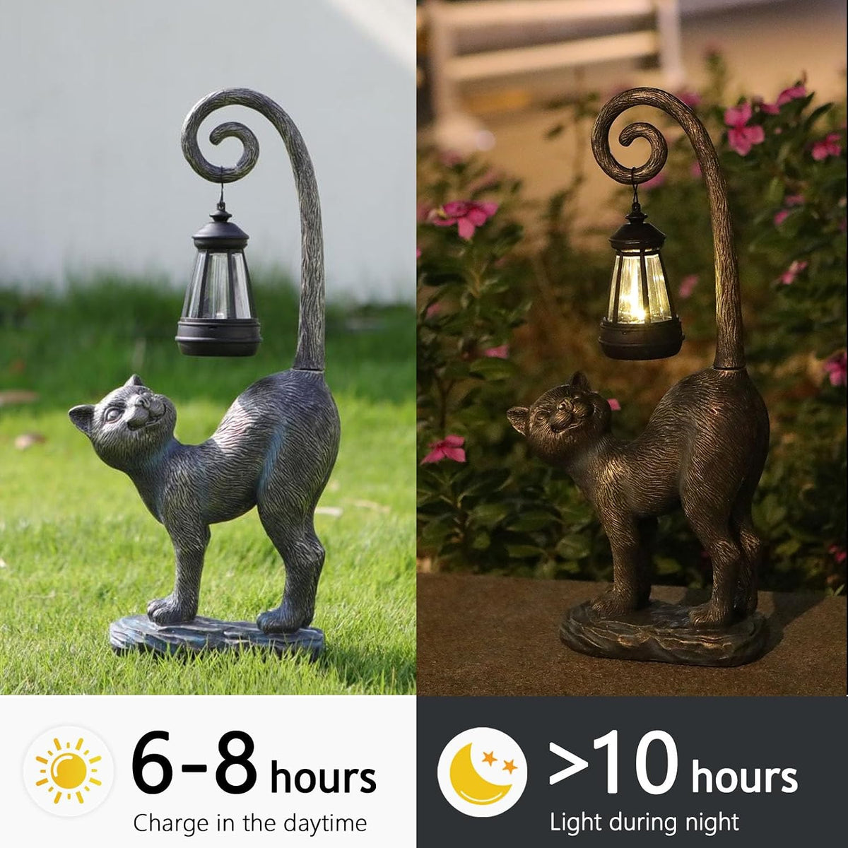 Halloween Decorations Gifts Outdoor Cat Garden Statues with Solar Lights, Home Decor Cat Figurines for Lawn,Patio,Balcony,Porch,Yard Art Ornament- Birthday Gifts for Women Grandma Sister
