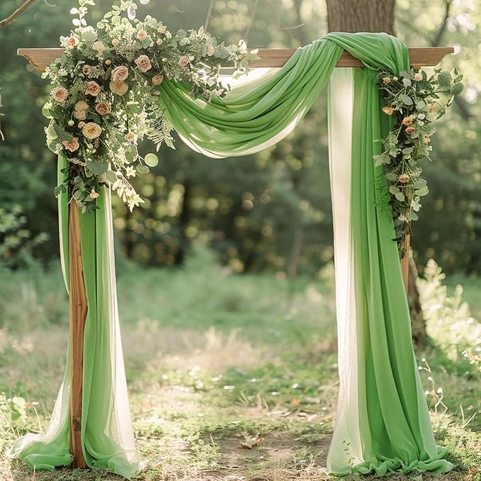 Wokceer Wedding Arch Draping 6 Panels 28.7" x 20FT Sage Green Sheer Fabric Backdrop for Ceremony, Birthday Party, Bridal Shower Decoration