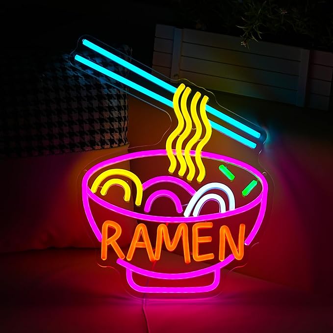 Ramen Neon Sign Dimmable LED Ramen Neon Light for Wall Decor Delicious Noodle Light Up Sign for Ramen Shop Resturant Dinning Room Kitchen (12"*15.5"USB)