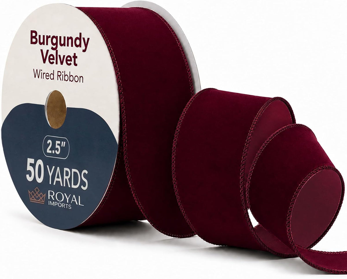 Royal Imports Burgundy Wired Ribbon 2.5" 50YDS Waterproof Christmas Ribbon